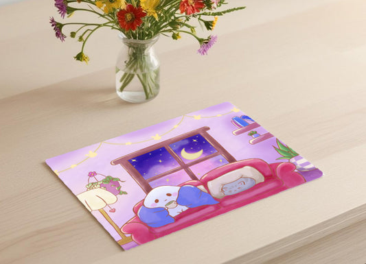 Cute Cozy Room with Dreamy Night Sky gentle blob™ Digital Art Print